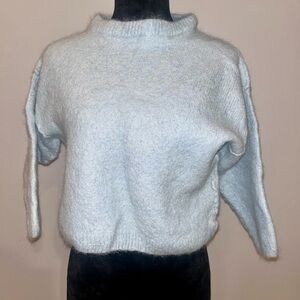 Free People  Blue Wool Cropped Crew Neck Sweater- Small